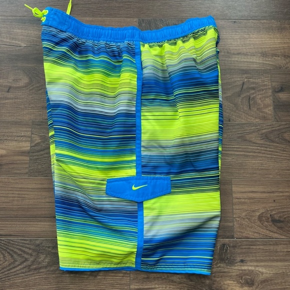 Nike Men's Cargo Swim Trunks Blue Yellow Pocket Lined Drawstring Surf Shorts XL - Picture 6 of 13